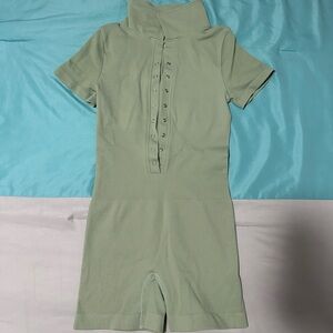 Sage Green Ribbed Short Sleeve Jumpsuit